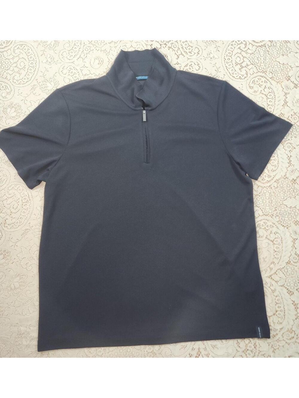 Perry Ellis Men's Short Sleeve 1/4 Zip-up Black Polo Shirt Size X-Large Tall